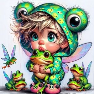 Froggy Girl DIY 5D Full Round Drill Diamond Painting